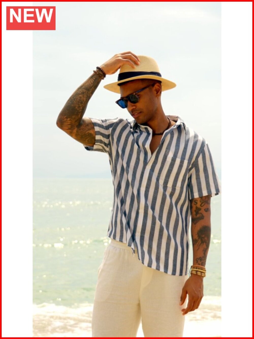 Mens Linen Short Sleeve Striped Button Down Shirt Casual Beach Vacation Top - Picture 6 of 6